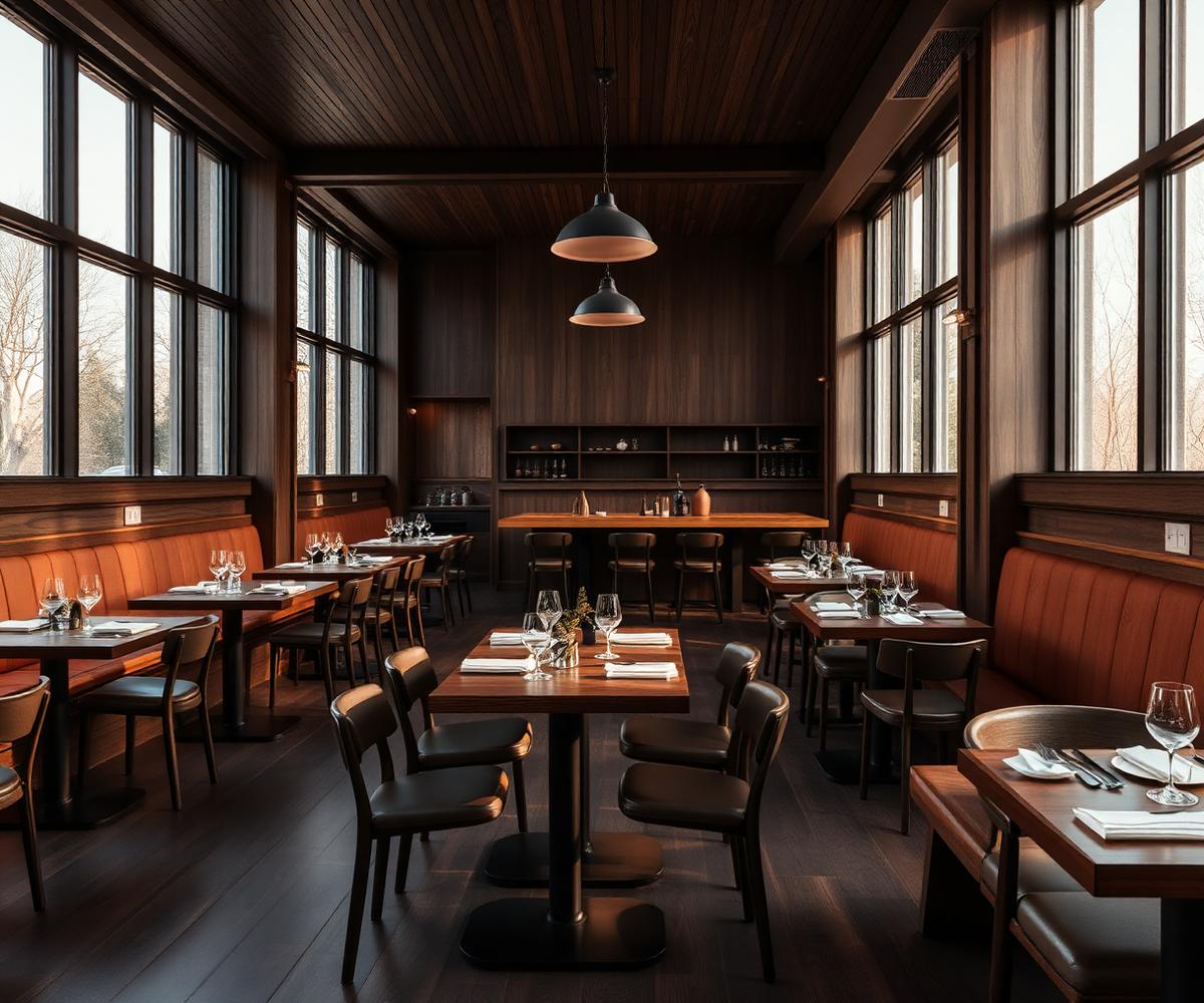 Smoked oak joinery in a Paris restaurant